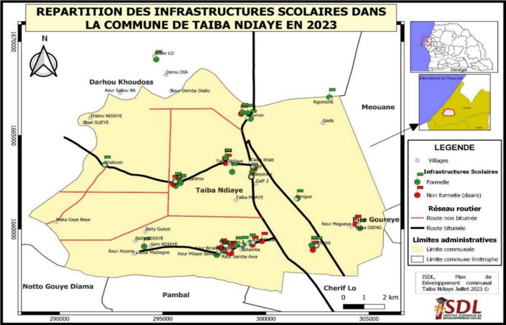 Repartition des infrastrucrures scolaires dans la commune de taiba ndiaye 2023
